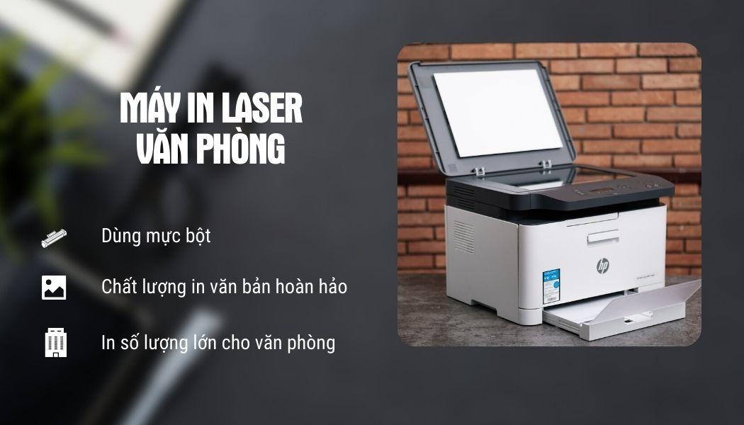 Máy in laser là gì? Một câu trả lời nhanh: Máy in laser là máy in sử dụng các chùm tia laser để tạo ra văn bản, hình ảnh và in lên mặt giấy. Nói cách khác, máy sử dụng điện tích để hút các hạt mực đến các con lăn (drum), sau đó được ép vào mặt giấy. Trong khi đó, nhiệt độ và áp suất từ bộ sấy sẽ đảm bảo mực được bám chặt trên bề mặt của giấy.  Phần lớn hộp mực được sử dụng là màu đen, tuy nhiên, máy in laser cũng có thể có thể dùng các loại mực màu