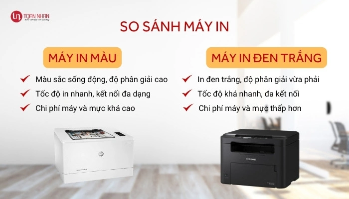 So Sánh máy in màu và máy in đen trắng A4