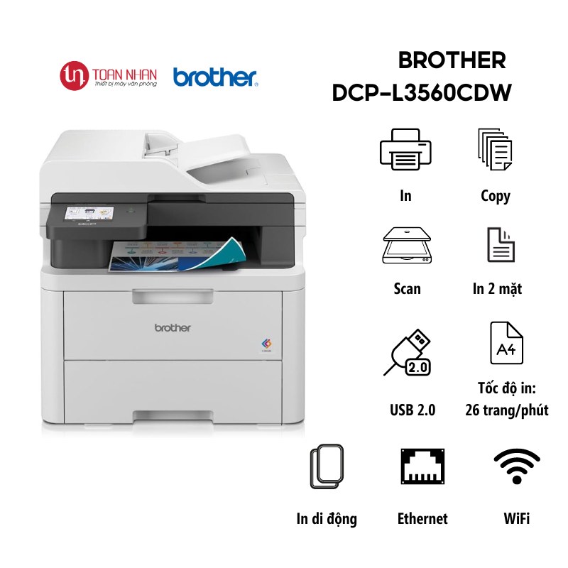 Máy in Laser màu đa năng Brother DCP-L3560CDW (In màu/ Copy/ Scan/ A4/ USB/ LAN/ WiFi)