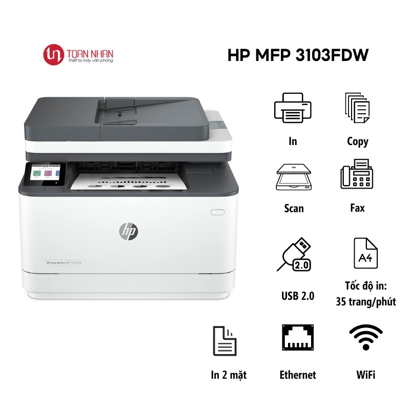 Máy in laser đen trắng HP LaserJet Pro MFP 3103FDW (3G632A) (A4/ A5/ Duplex/ USB/ LAN/ WiFi)