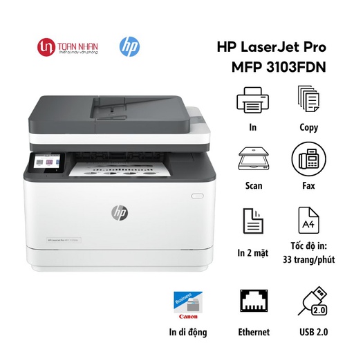 [PRT-HPLJ-3103FDN] Máy in laser đa chức năng HP LaserJet Pro MFP 3103FDN (3G631A) (A4/ In/ Scan/ Copy/ Fax/ Duplex)