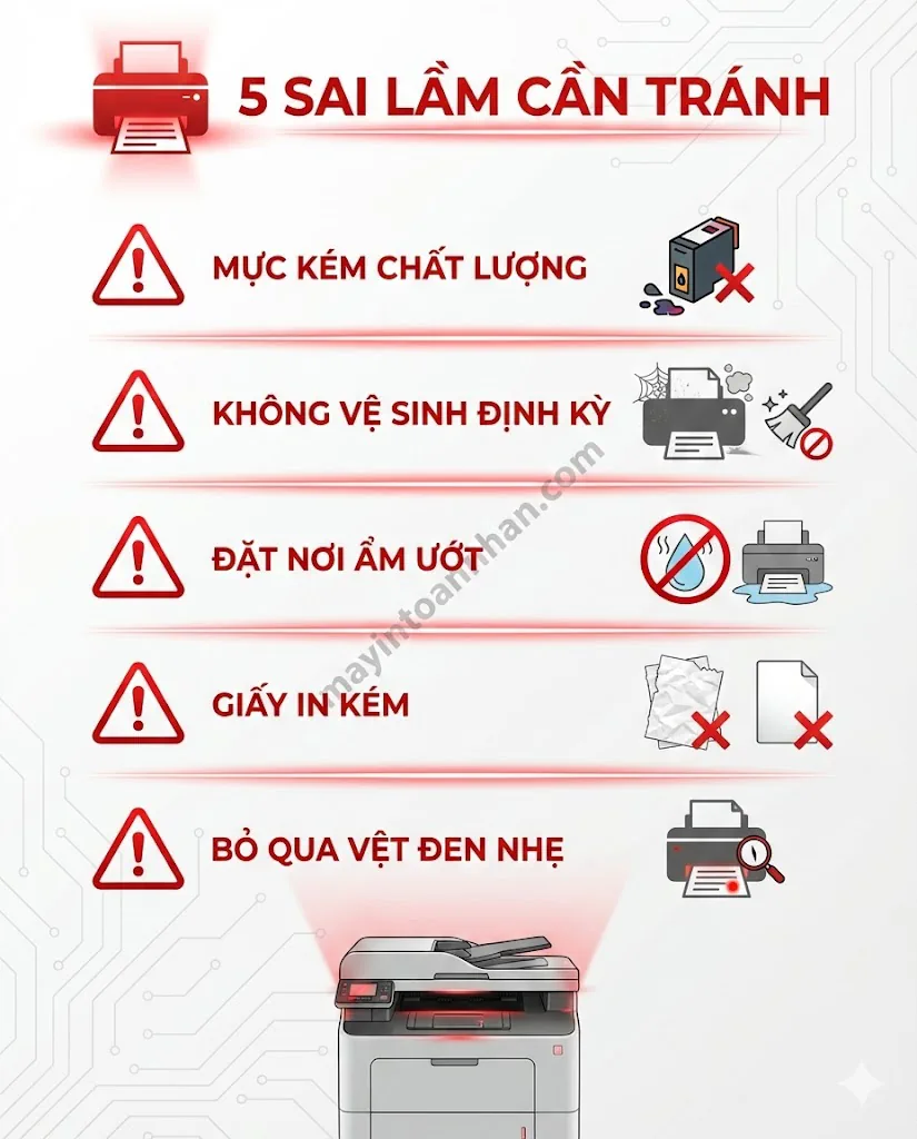 Tại sao máy in laser bị vệt đen? 7 nguyên nhân & cách khắc phục