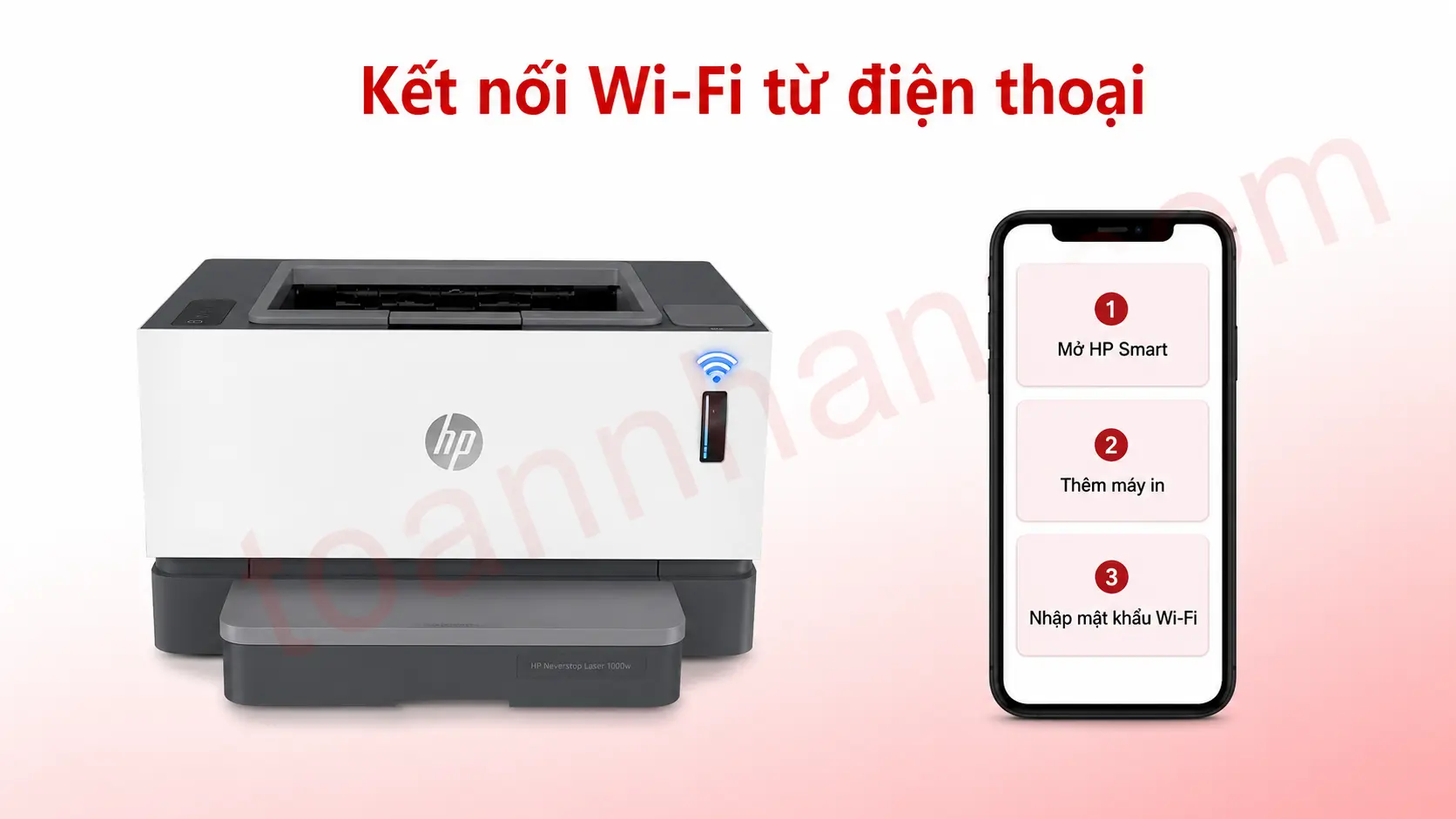 Cài đặt WiFi HP Neverstop 1000w Ba bước kết nối WiFi HP Neverstop 1000w từ điện thoại bằng HP Smart
