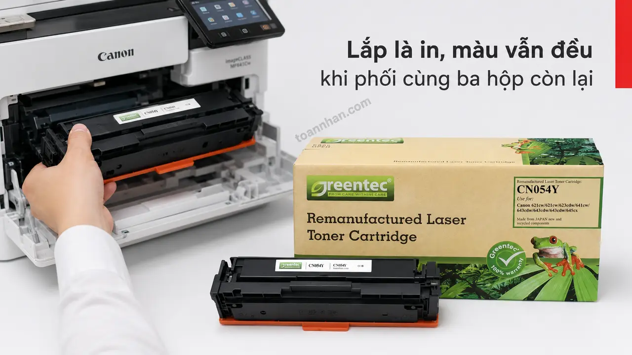 Hộp mực vàng Greentech Canon CN054Y được lắp vào máy Canon MF641Cw