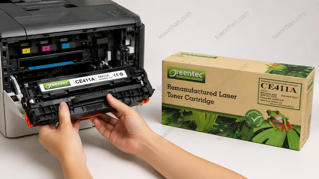 Mực in laser màu Greentech HP CE411A được lắp vào máy in tương thích