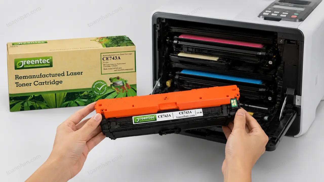 Mực in laser màu Greentech HP CE743A được lắp vào máy in tương thích
