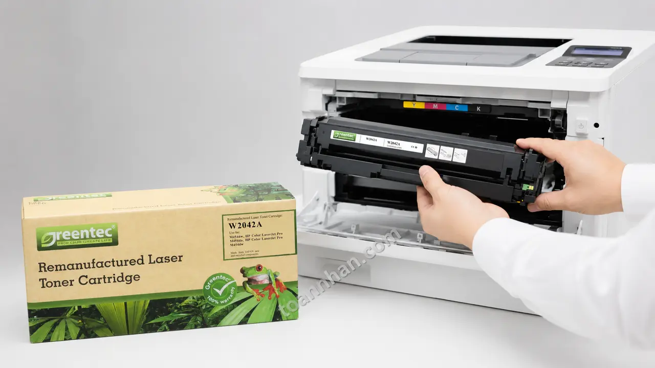 Mực in laser màu Greentech HP W2042A được lắp vào máy in tương thích