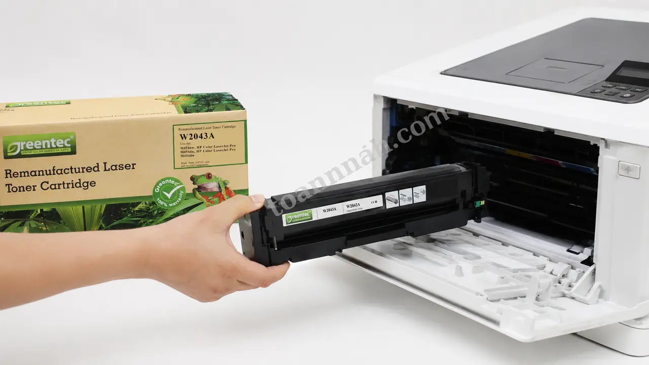 Mực in laser màu Greentech HP W2043A được lắp vào máy in tương thích
