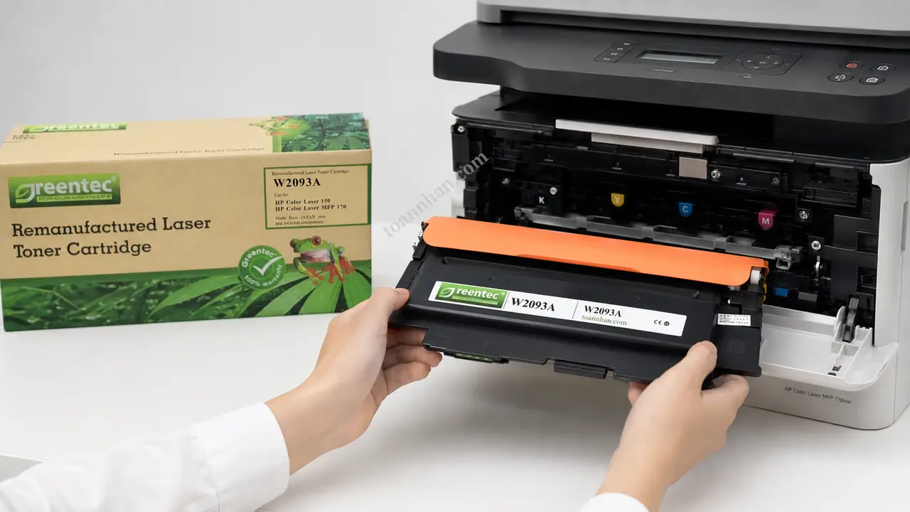 Mực in laser màu Greentech HP W2093A được lắp vào máy in tương thích