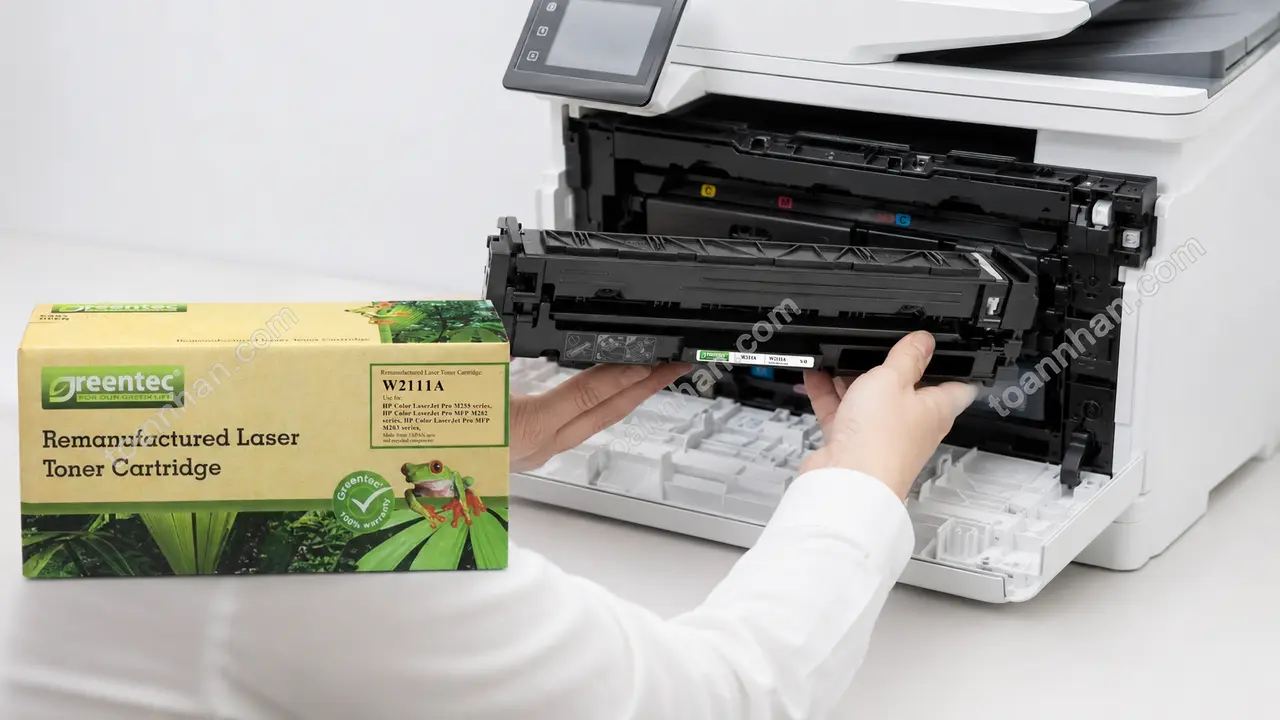 Mực in laser màu Greentech HP W2111A được lắp vào máy in tương thích