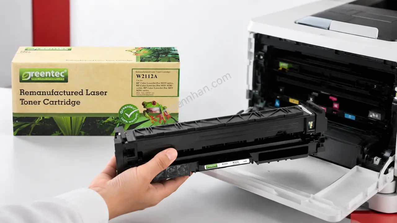 Mực in laser màu Greentech HP W2112A được lắp vào máy in tương thích