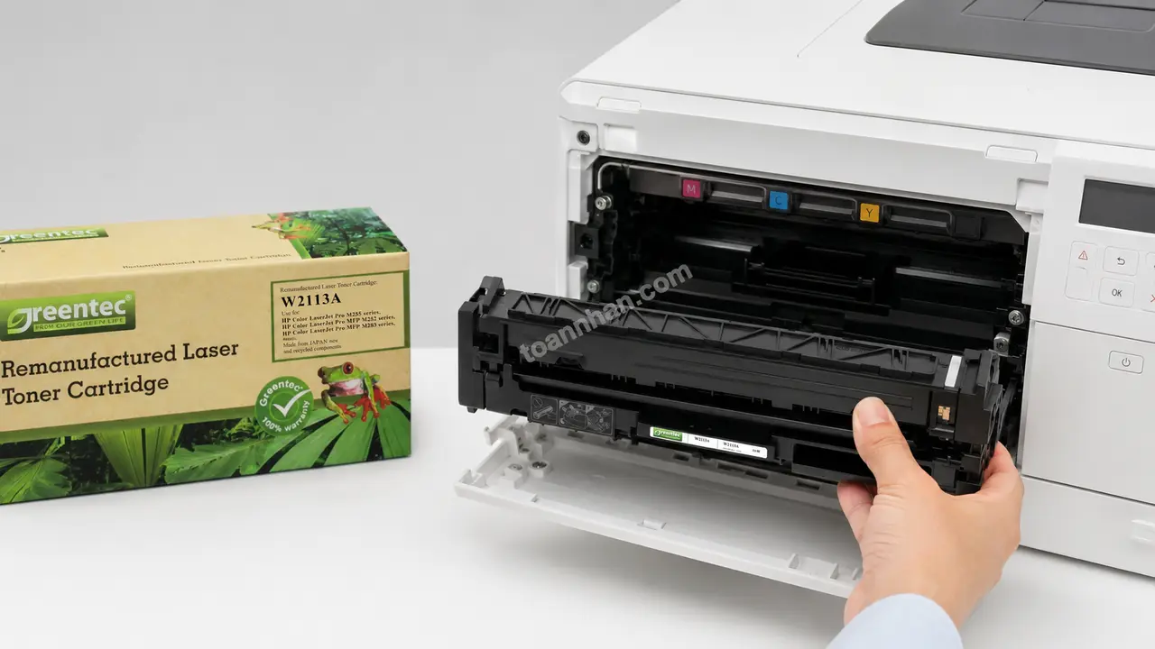 Mực in laser màu Greentech HP W2113A được lắp vào máy in tương thích