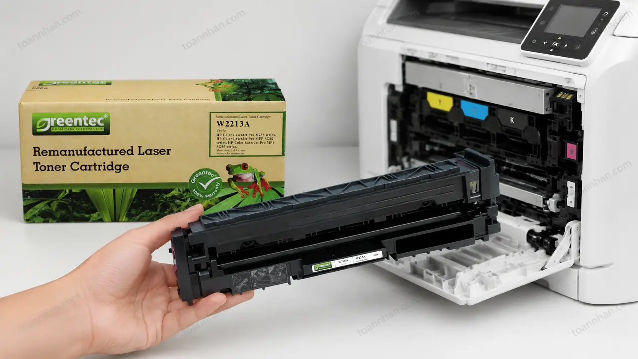 Mực in laser màu Greentech HP W2213A được lắp vào máy in tương thích