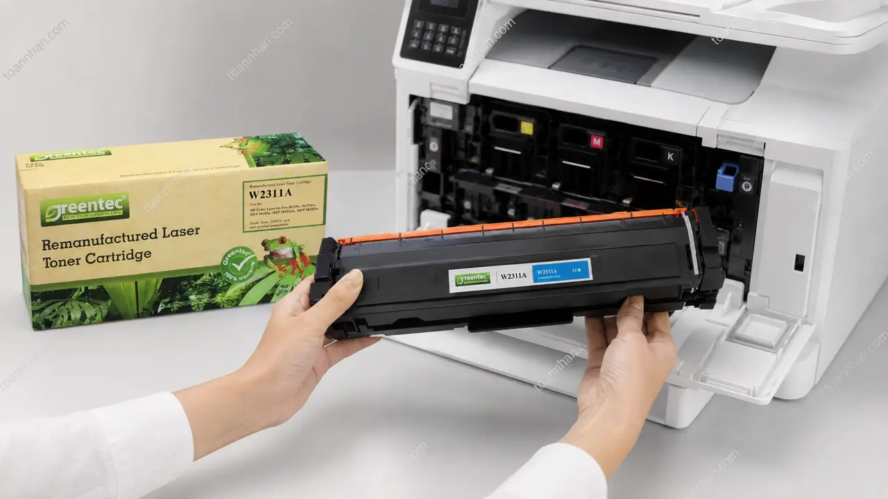 Mực in laser màu Greentech HP W2311A được lắp vào máy in tương thích