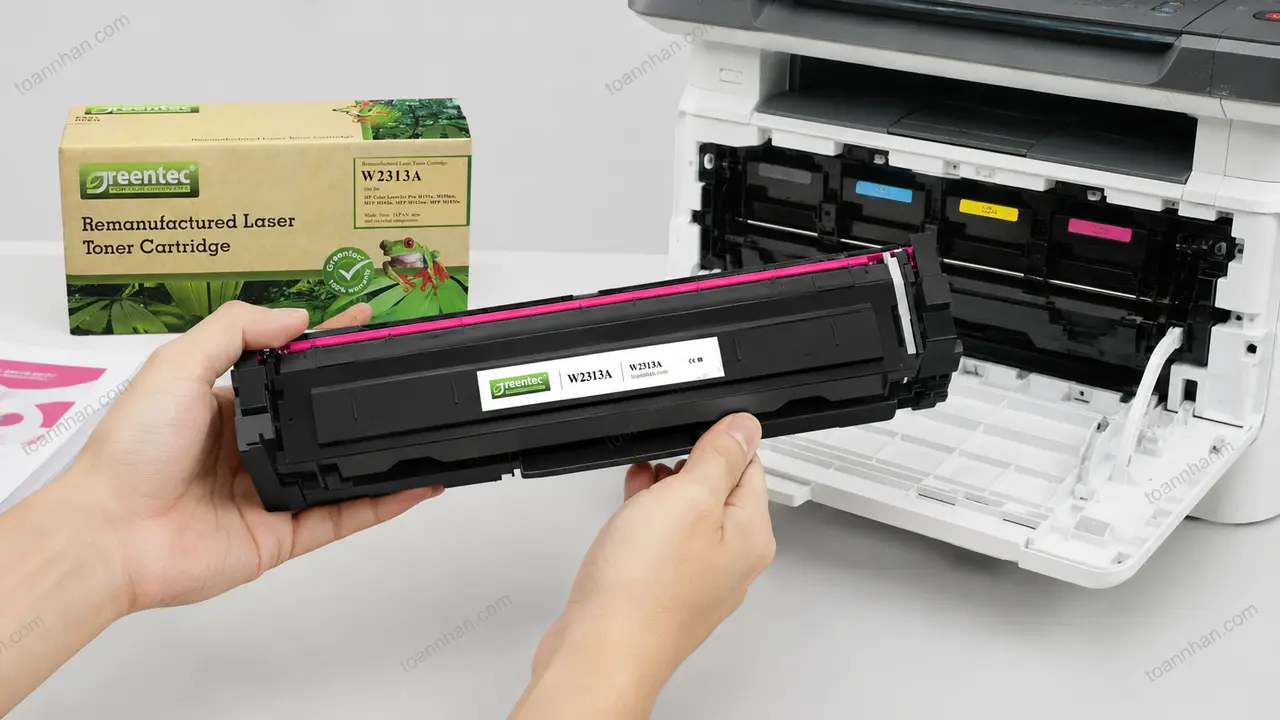 Mực in laser màu Greentech HP W2313A được lắp vào máy in tương thích