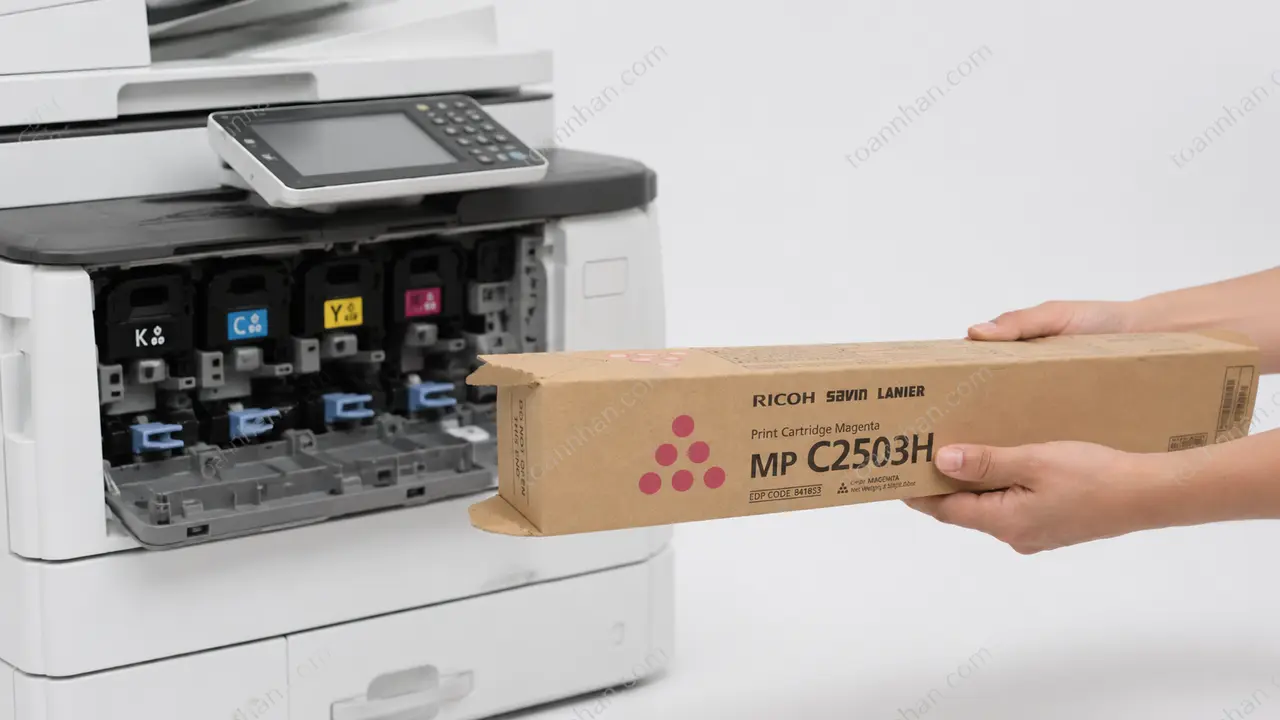 Mực in laser màu Greentech Ricoh MPC2003M được lắp vào máy in tương thích