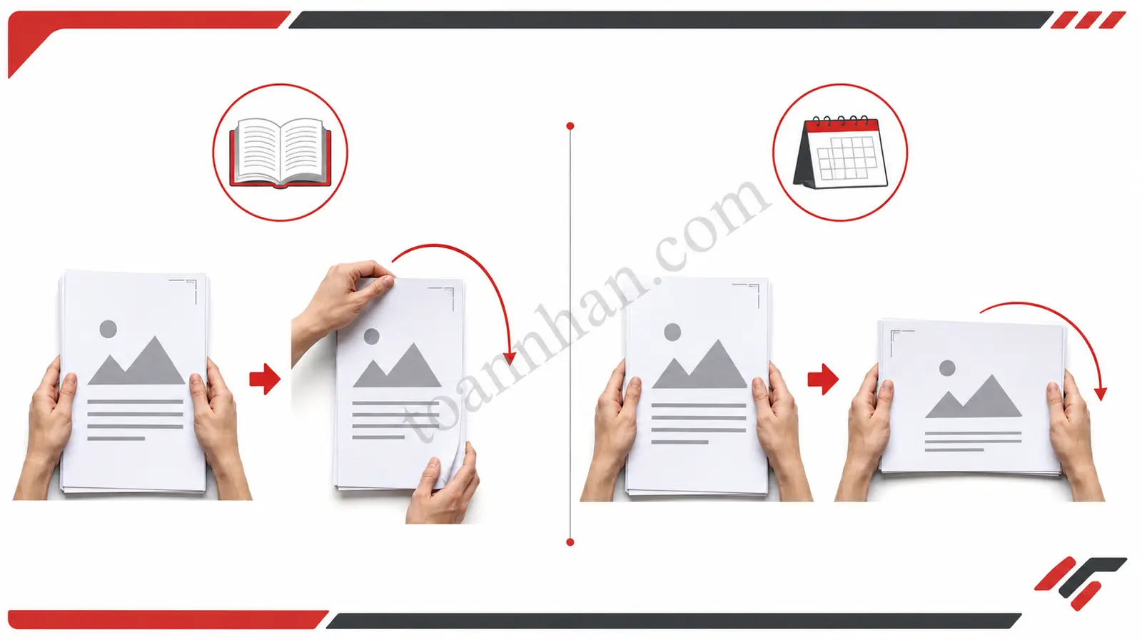 Chọn kiểu lật khi in hai mặt So sánh lật cạnh dài và cạnh ngắn khi in hai mặt