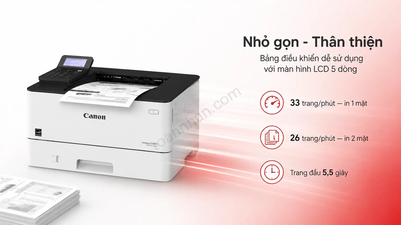 Canon LBP212dw in 33 trang mỗi phút và ra trang đầu sau 5,5 giây