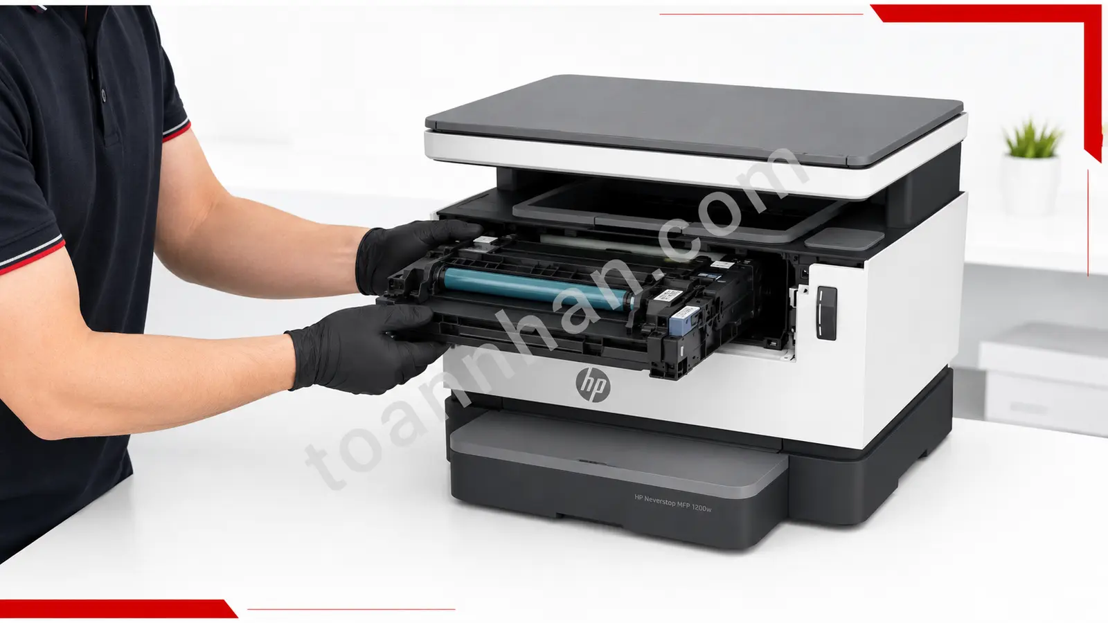 Tháo drum HP Neverstop 1200W Kéo drum thẳng ra khỏi máy in HP Neverstop MFP 1200W