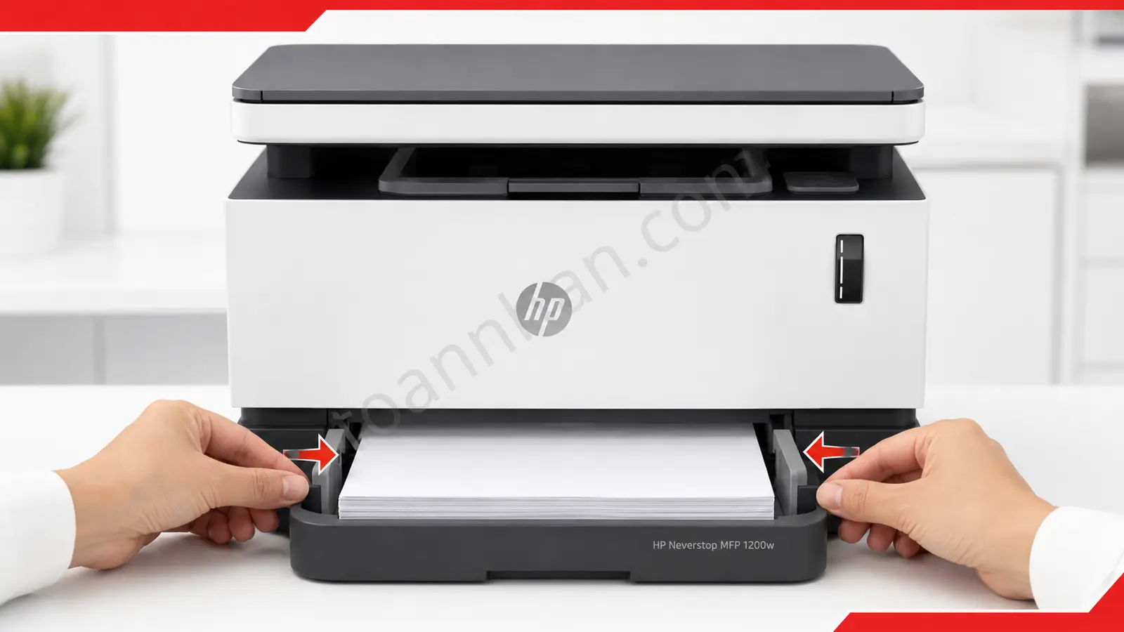 Kiểm tra thanh dẫn giấy HP 1200W Điều chỉnh thanh dẫn giấy vừa khổ trên HP Neverstop MFP 1200W