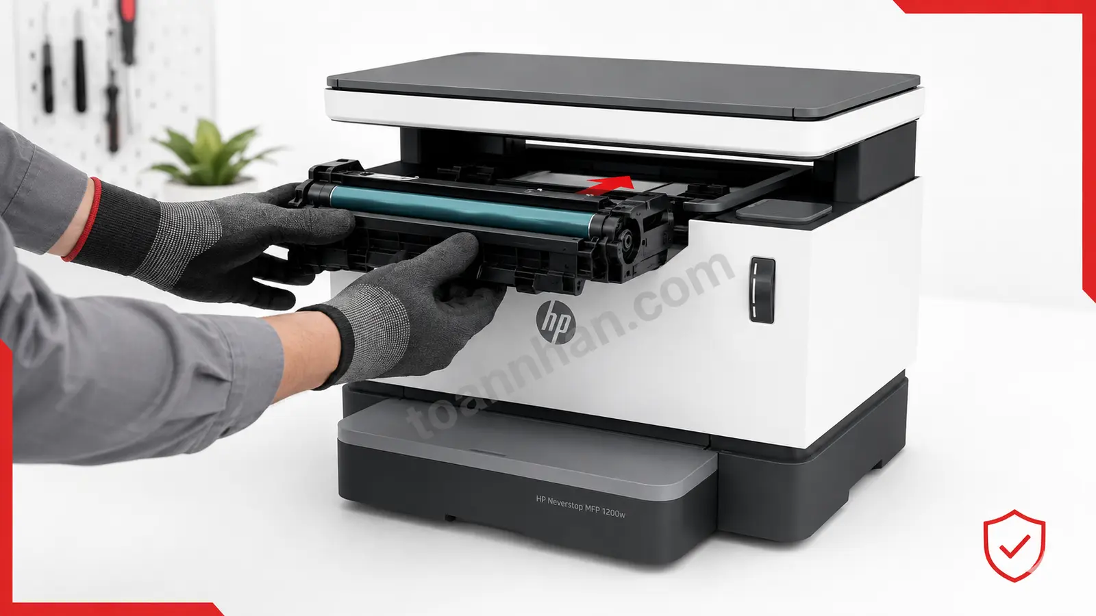 Lắp drum vào HP Neverstop 1200W Căn chỉnh và lắp drum vào HP Neverstop MFP 1200W
