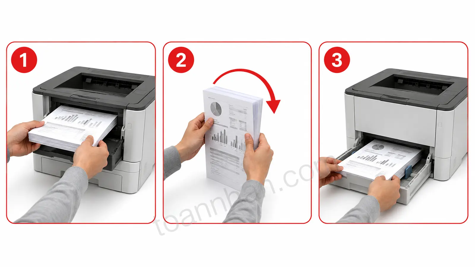 Lật giấy in hai mặt thủ công Lật và nạp lại tập giấy khi in hai mặt thủ công