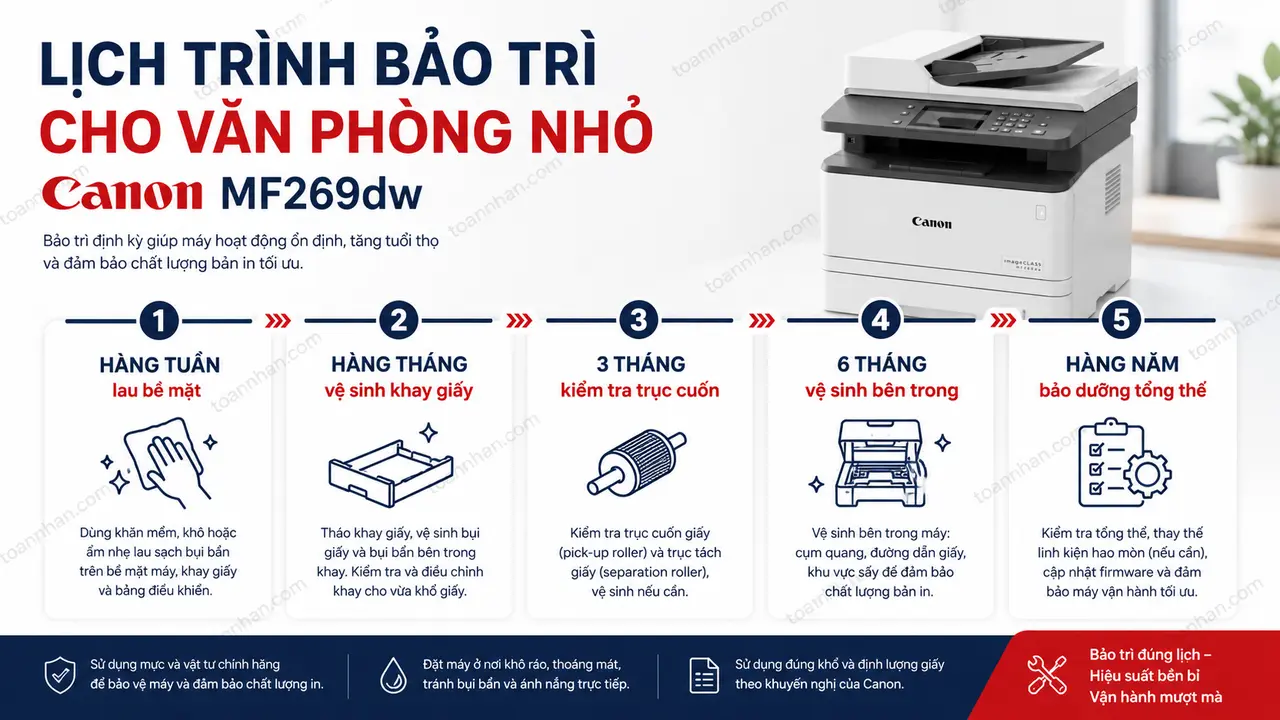 Lịch trình bảo trì Canon MF269dw cho văn phòng nhỏ