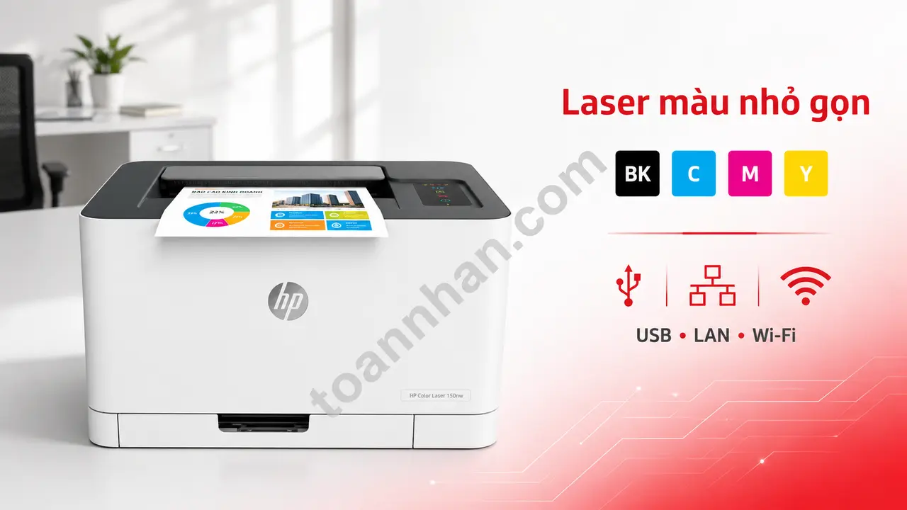 Máy in laser màu HP 150nw Máy in laser màu HP 150nw nhỏ gọn kết nối USB LAN Wi-Fi
