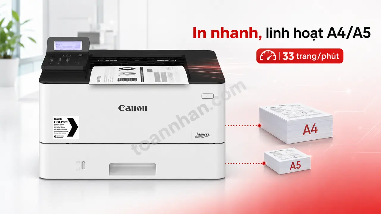 Máy in văn phòng Canon LBP223dw Máy in văn phòng Canon LBP223dw in nhanh với giấy A4 và A5