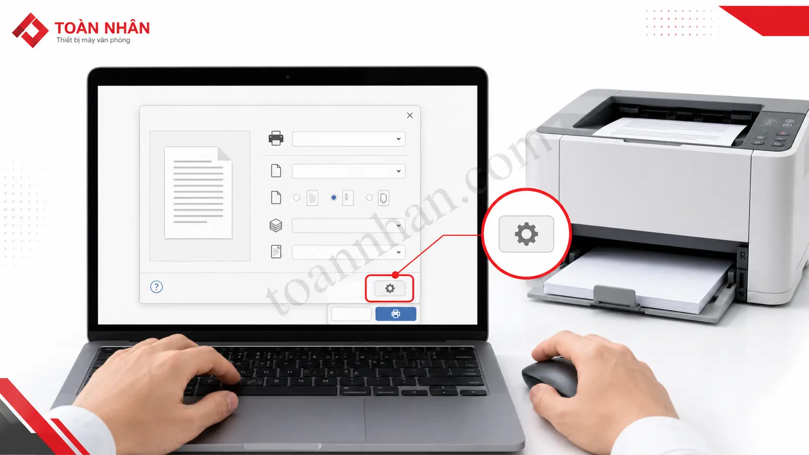 Mở thuộc tính máy in Windows Mở phần thuộc tính máy in trong hộp thoại in trên Windows