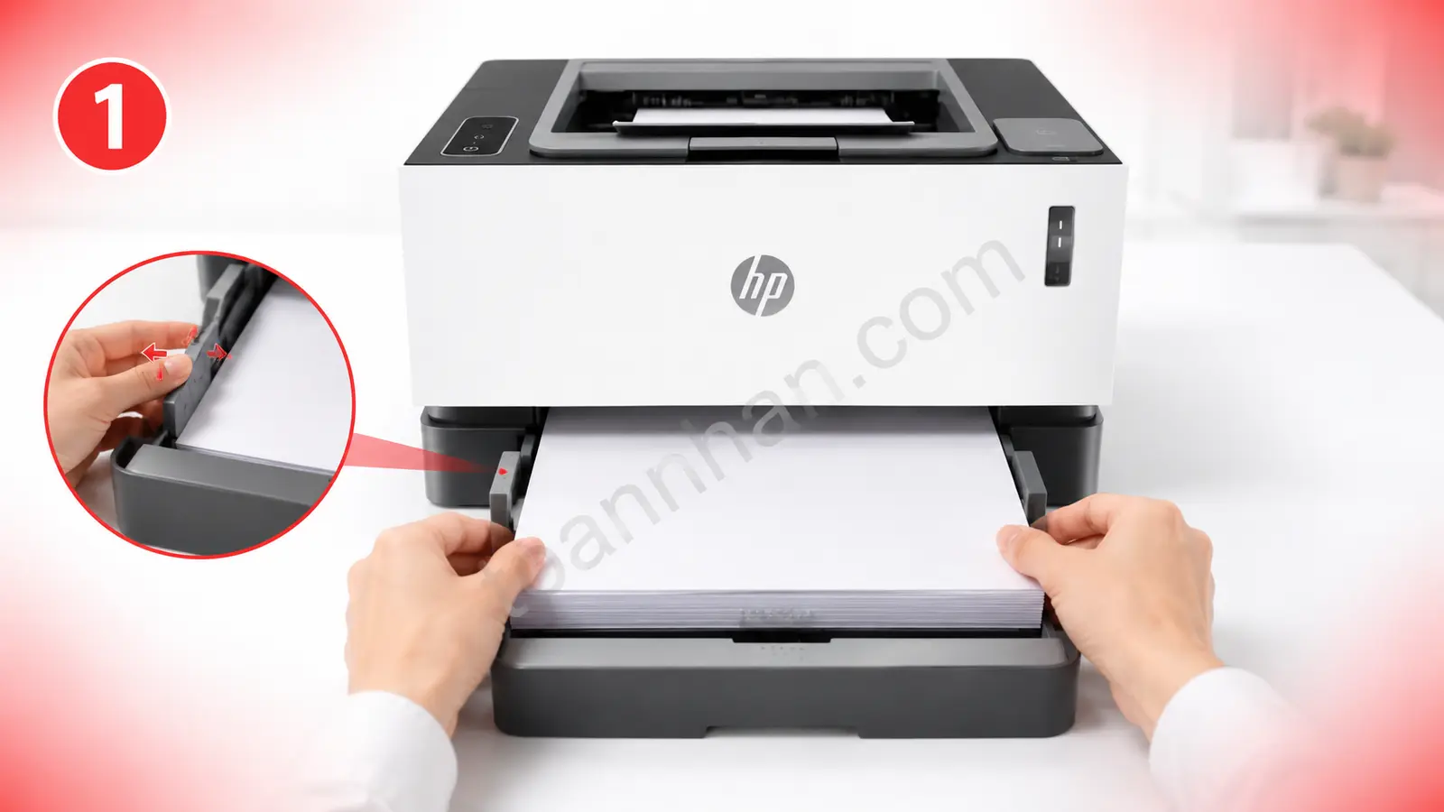 Nạp lại giấy HP Neverstop 1000W Nạp lại tập giấy thẳng vào khay máy in HP Neverstop 1000W