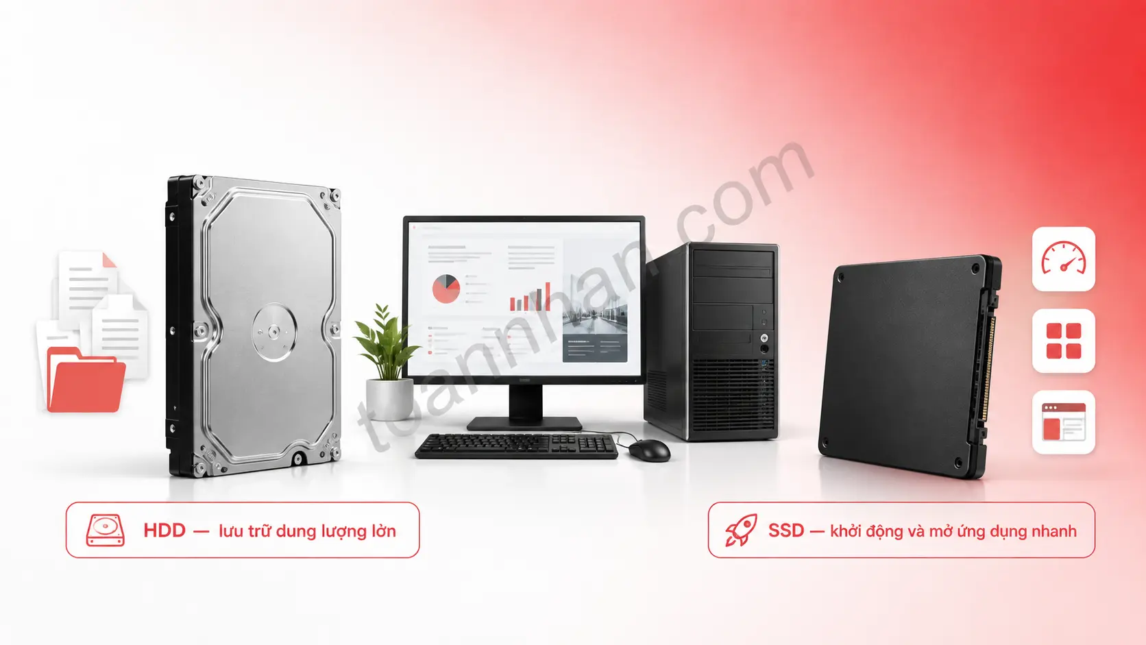 So sánh ổ cứng HDD lưu trữ và SSD khởi động nhanh cho máy tính