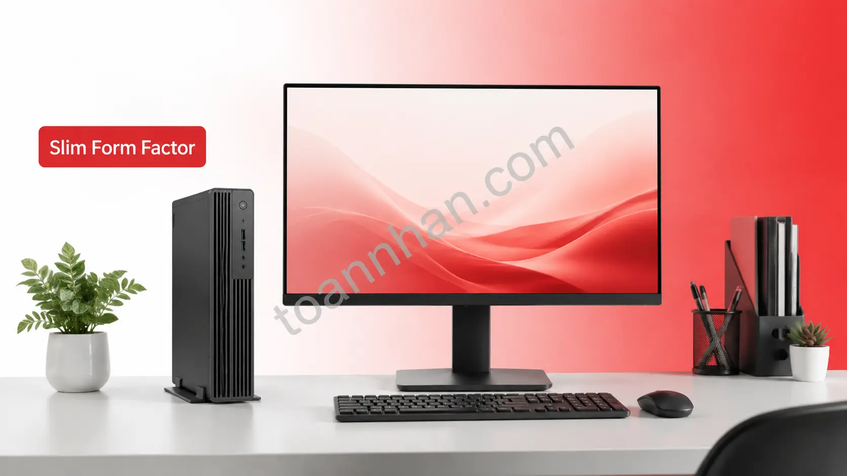 Máy tính Slim Form Factor dạng đứng mỏng cạnh màn hình văn phòng