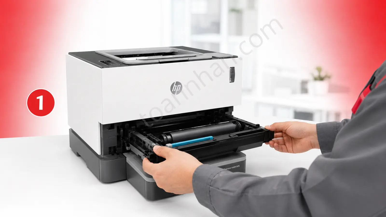 Tháo drum HP Neverstop 1000W Tháo drum khỏi máy in HP Neverstop 1000W để kiểm tra
