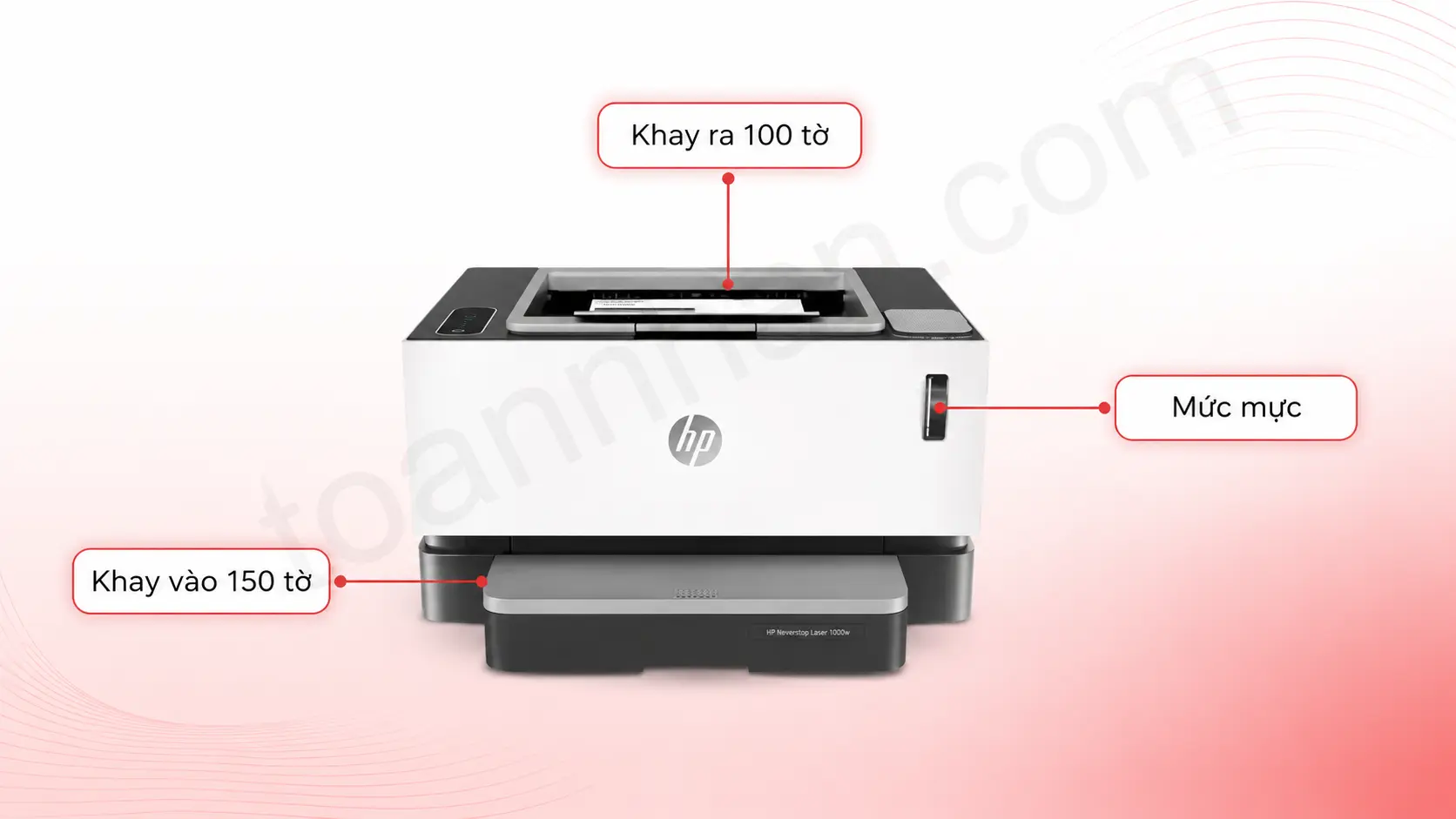Thiết kế HP Neverstop 1000w Thiết kế HP Neverstop 1000w với khay giấy và đèn báo mức mực
