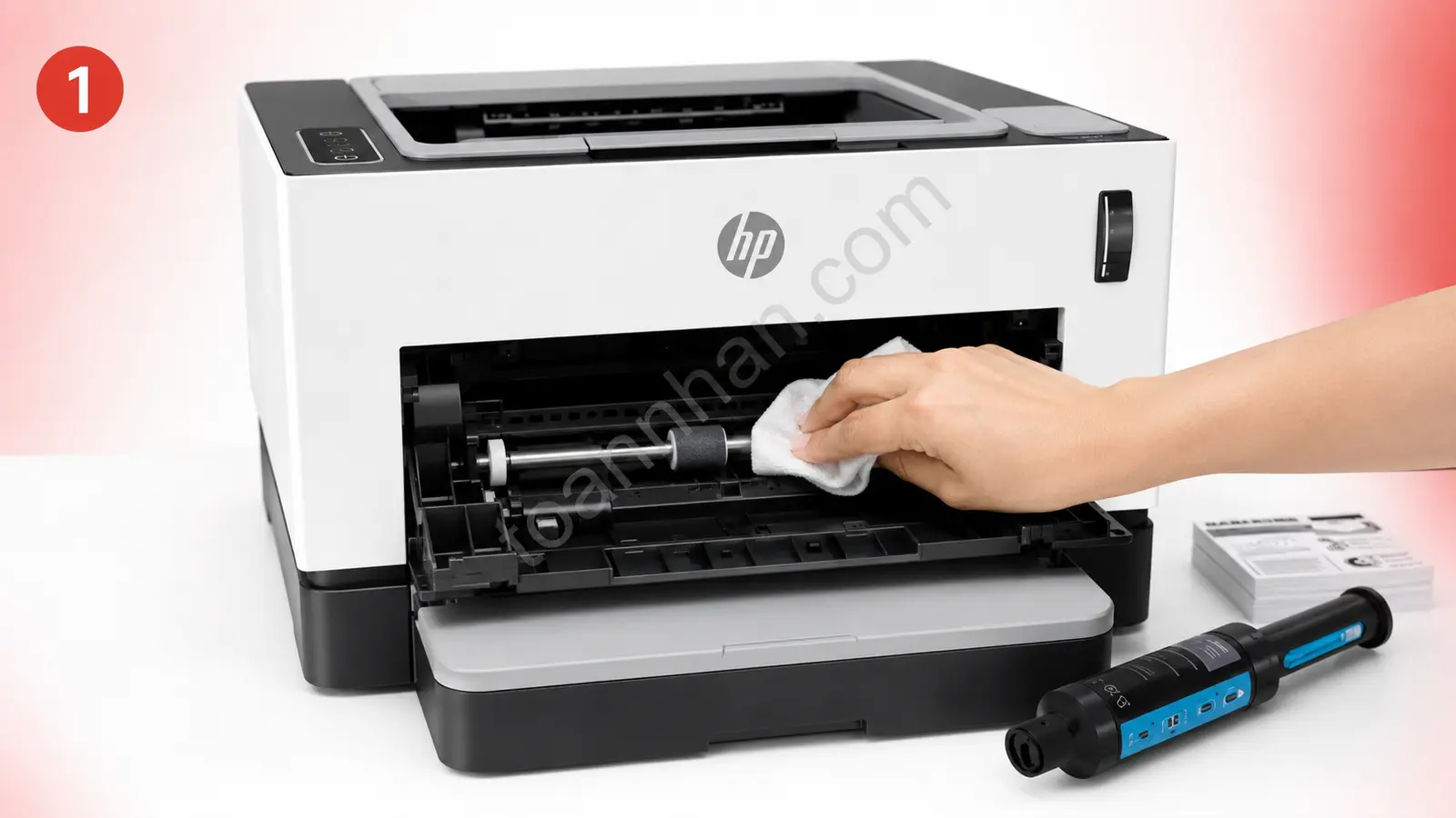 Vệ sinh trục lăn HP Neverstop 1000W Vệ sinh trục lăn nạp giấy bên trong máy in HP Neverstop 1000W