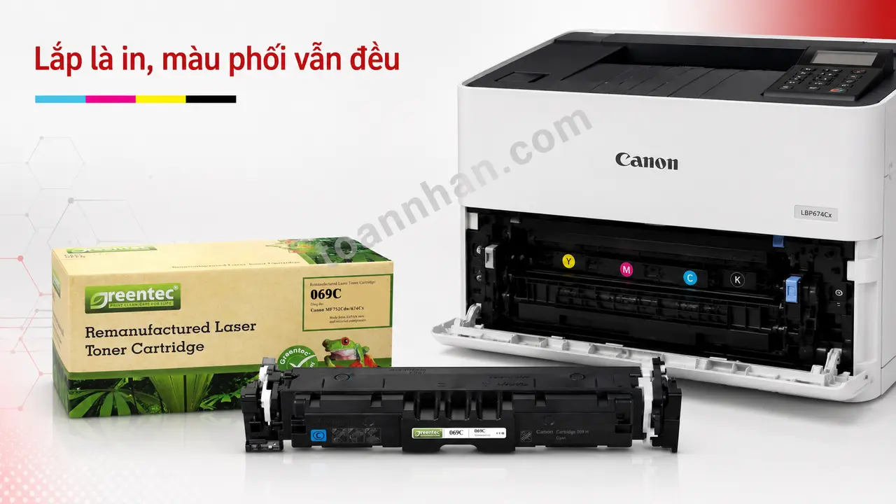 Hộp mực Greentech CN069C màu Cyan cạnh máy Canon LBP674Cx
