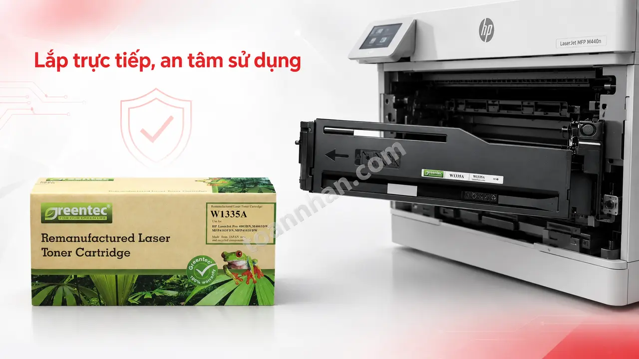 Hộp mực Greentech W1335A cạnh máy HP LaserJet MFP M440n