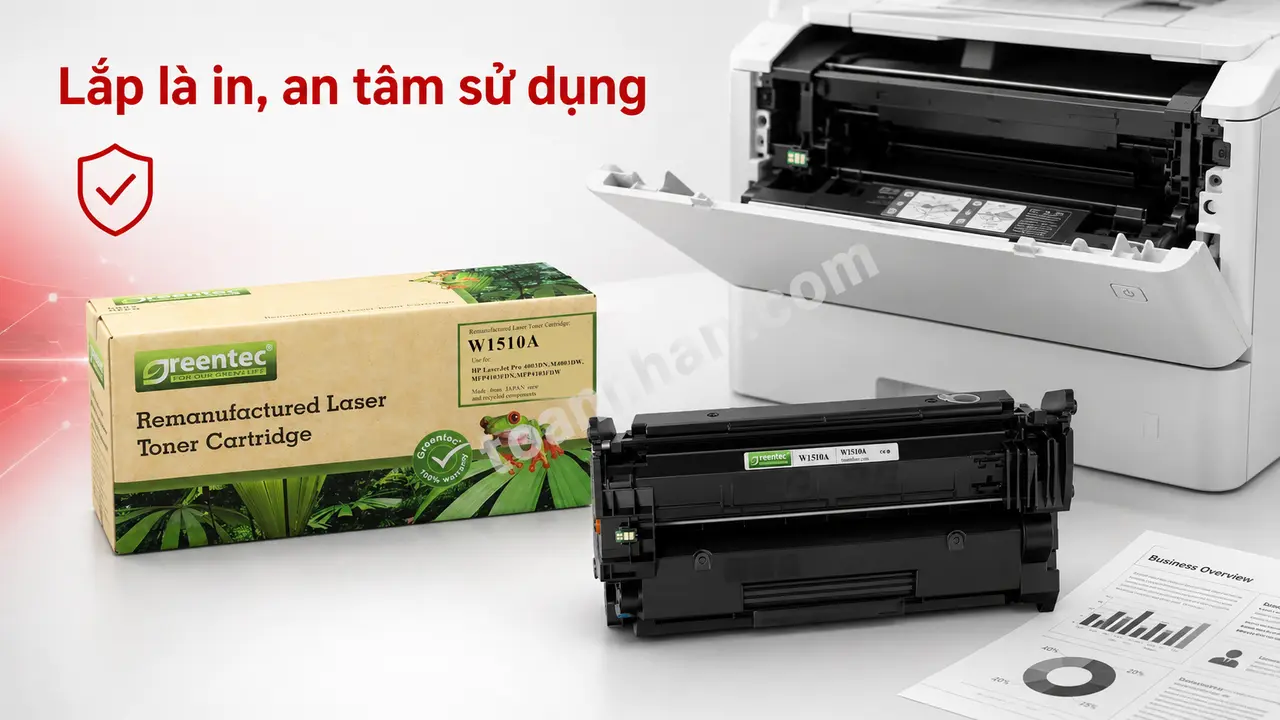 Hộp mực Greentech W1510A cạnh máy HP LaserJet Pro 4003dw