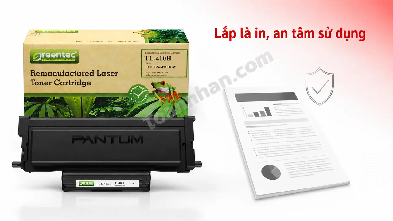 Hộp và cartridge Greentech Pantum TL-410H cạnh bản in rõ nét