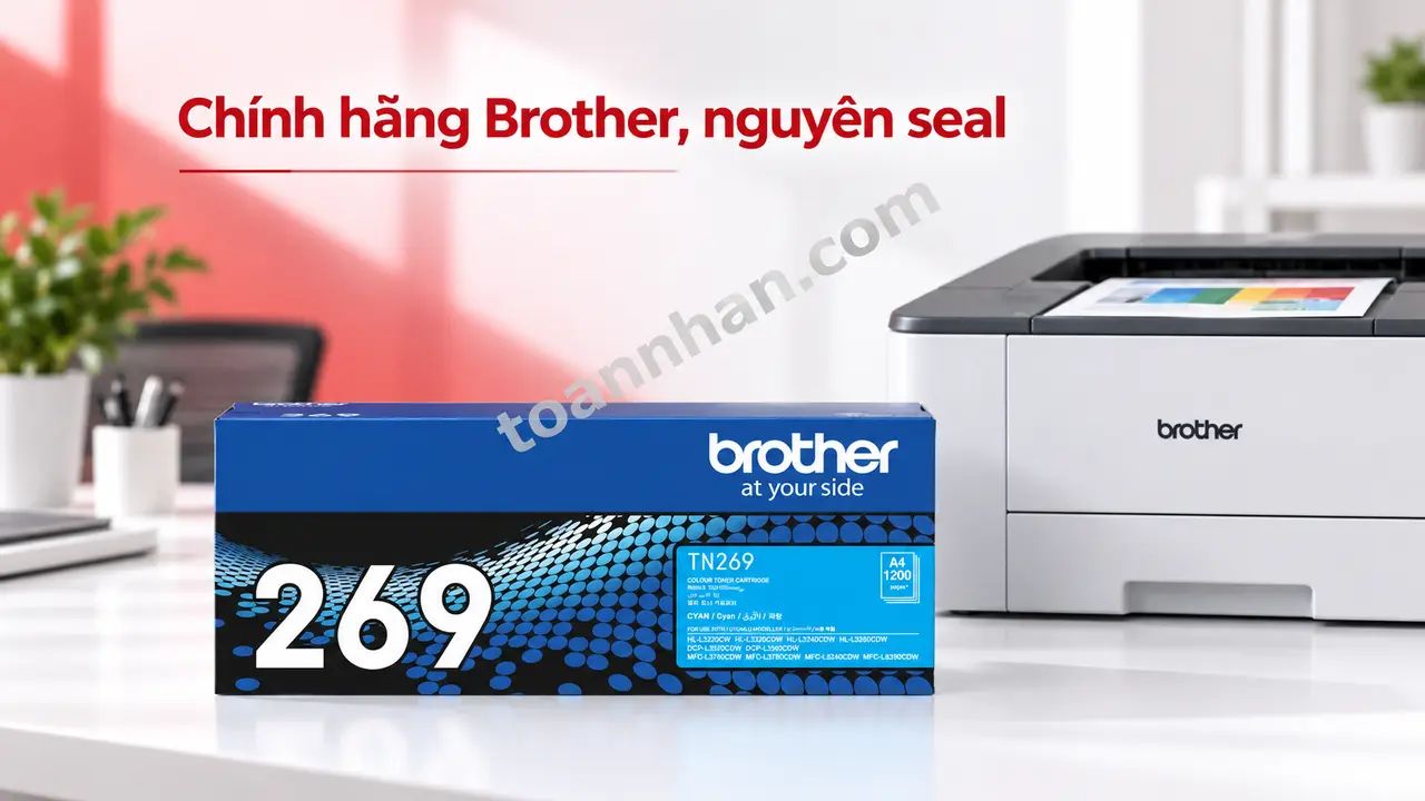 Hộp mực Brother TN269C chính hãng màu xanh nguyên seal cạnh máy in tương thích