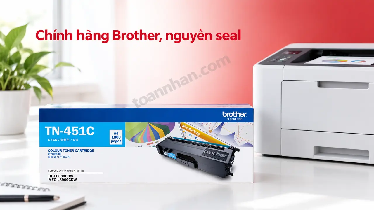 Hộp mực Brother TN451C chính hãng màu xanh nguyên seal cạnh máy in tương thích