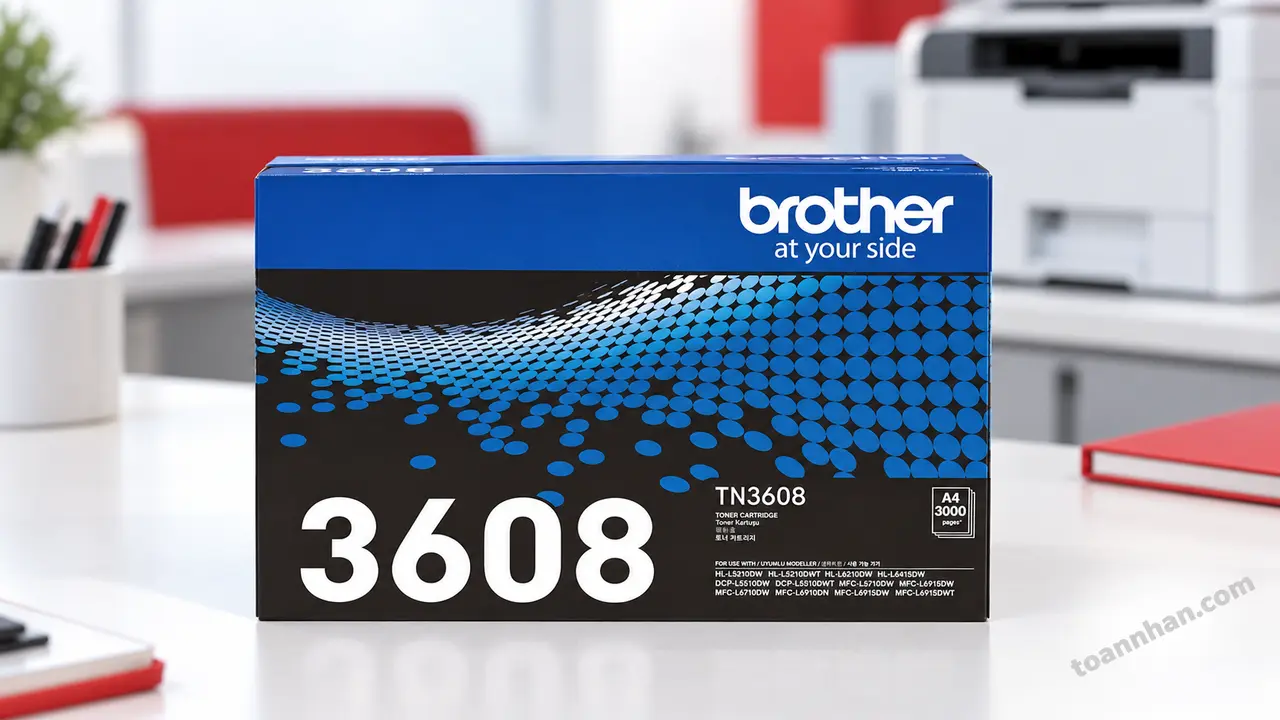 Hộp mực Brother TN3608 chính hãng nguyên hộp cạnh máy in laser