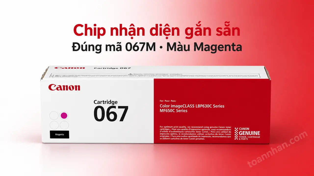 Hộp mực Canon 067M chính hãng màu Magenta có chip nhận diện gắn sẵn