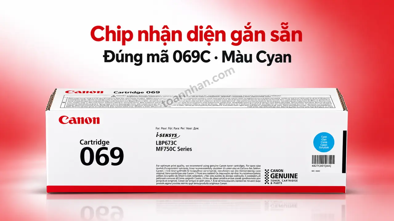 Hộp mực Canon 069C chính hãng màu Cyan có chip nhận diện gắn sẵn