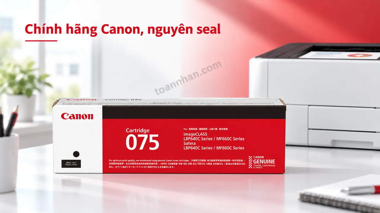 Hộp mực Canon 075BK chính hãng màu đen nguyên seal cạnh máy in tương thích