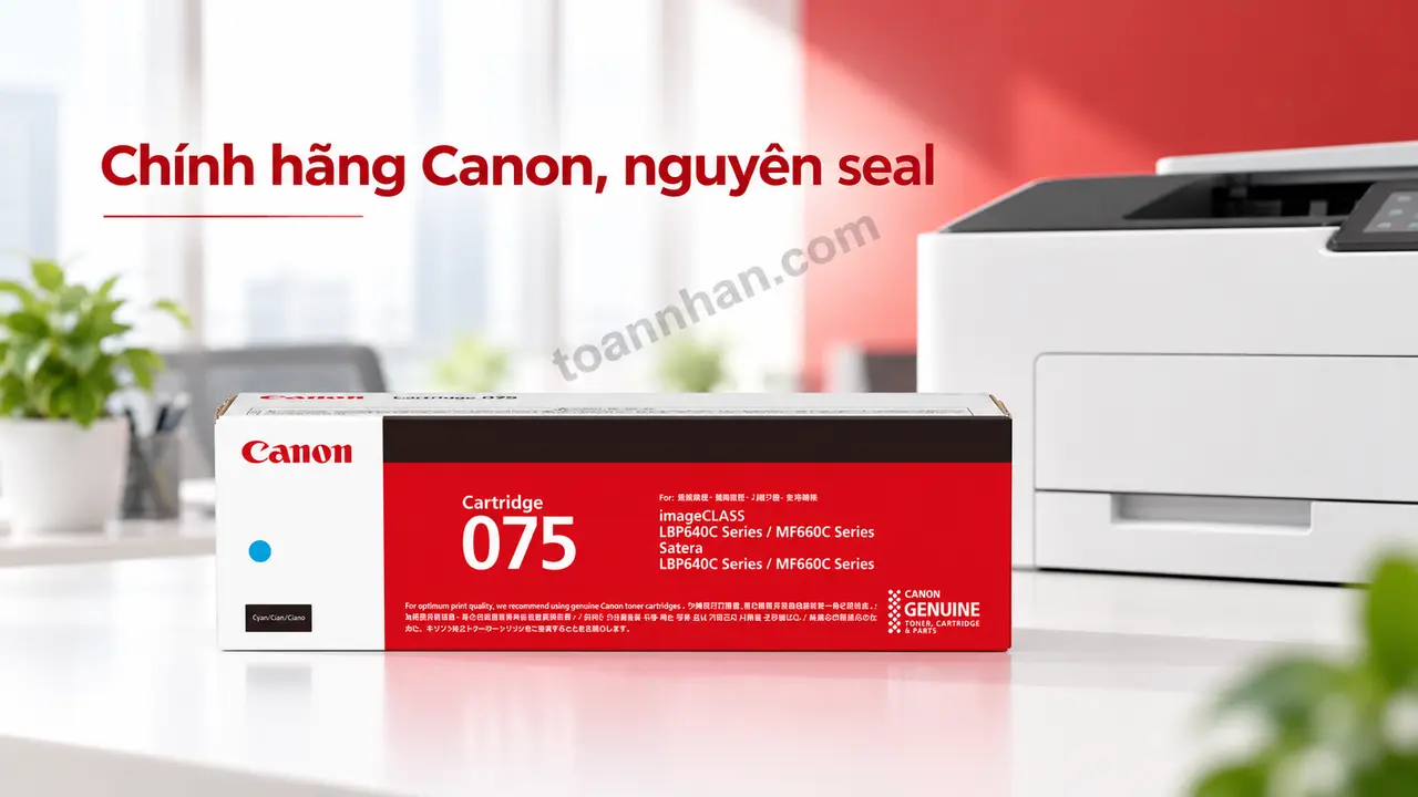 Hộp mực Canon 075C chính hãng màu xanh nguyên seal cạnh máy in tương thích
