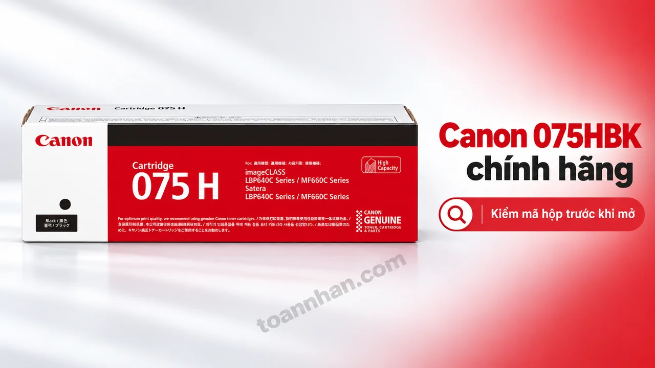 Hộp mực Canon Cartridge 075 H màu đen chính hãng, nhãn và dấu màu trên vỏ hộp
