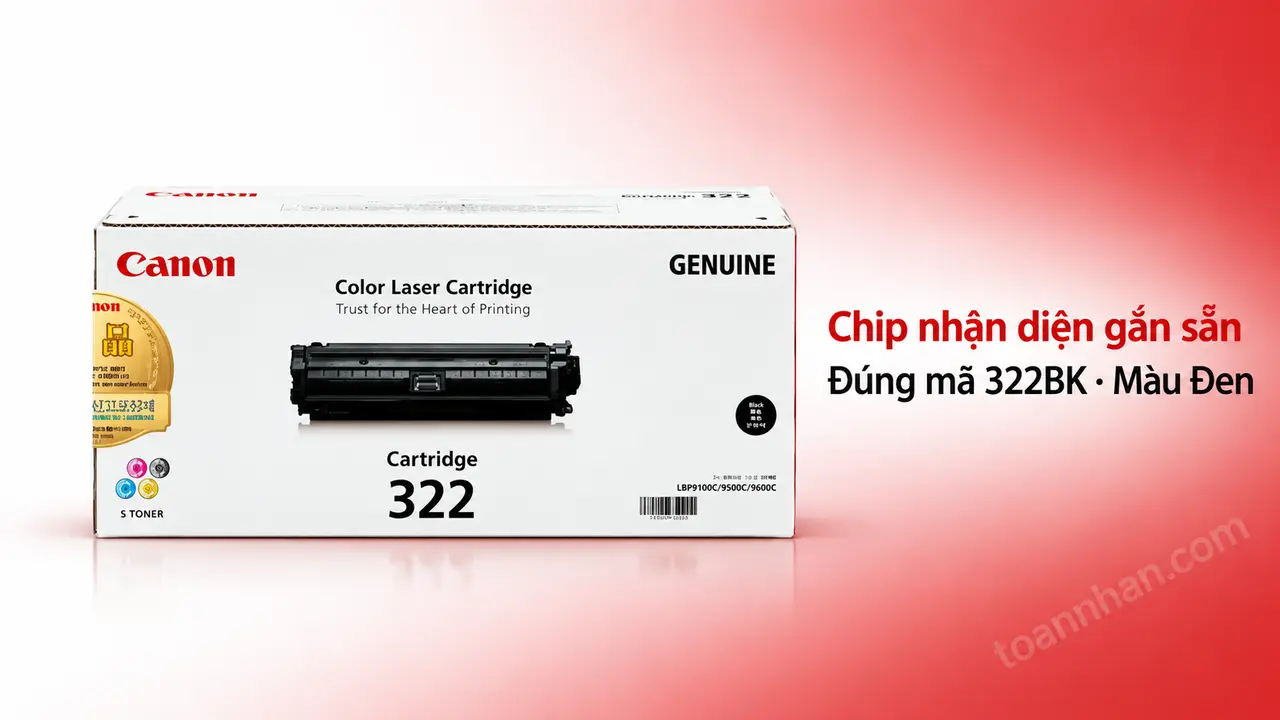 Hộp mực Canon 322BK chính hãng màu Đen có chip nhận diện gắn sẵn