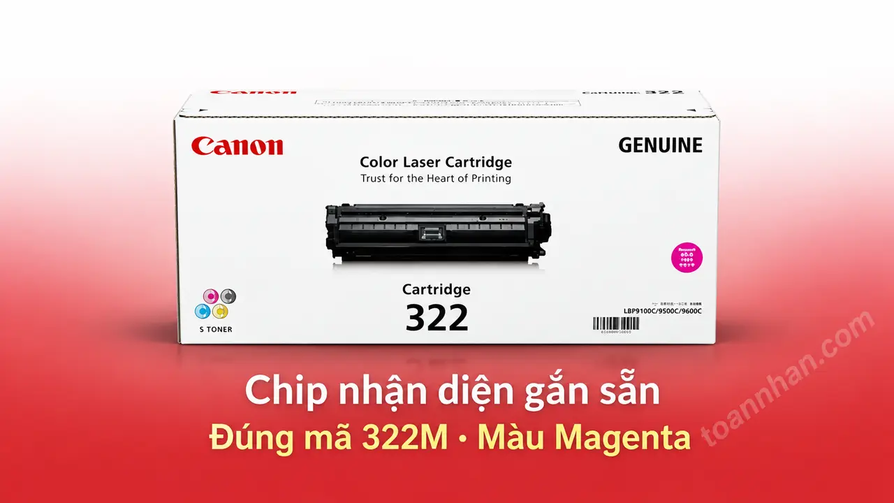 Hộp mực Canon 322M chính hãng màu Magenta có chip nhận diện gắn sẵn